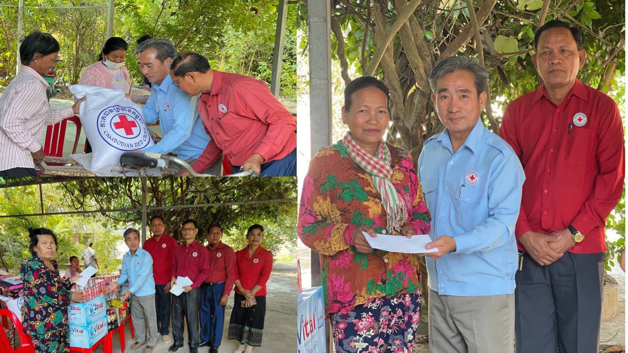 ប្រជាពលរដ្ឋ ១១គ្រួសារ ទទួលបានអំណោយមនុស្សធម៍ ពីកាកបាទក្រហមកម្ពុជា ខេត្តតាកែវ