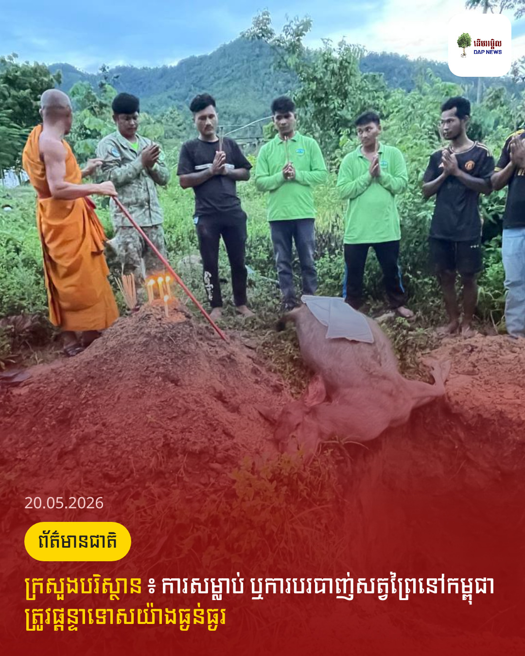ក្រសួងបរិស្ថាន ៖ ការសម្លាប់ ឬការបរបាញ់សត្វព្រៃនៅកម្ពុជា ត្រូវផ្តន្ទាទោសយ៉ាងធ្ងន់ធ្ងរ