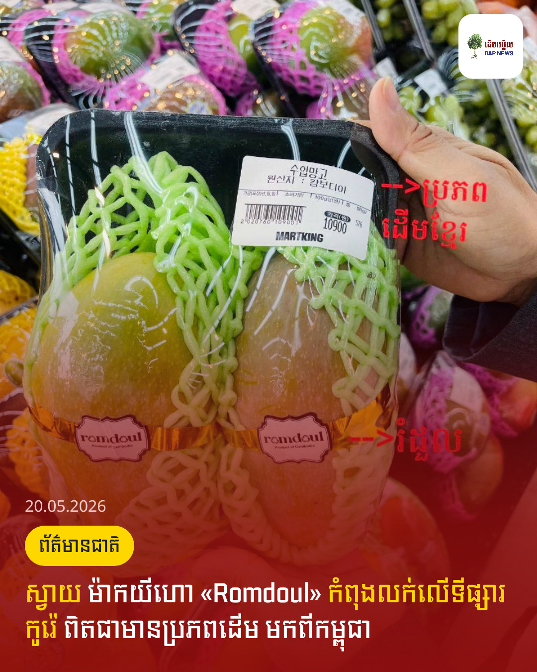 ស្វាយ ម៉ាកយីហោ «Romdoul» កំពុងលក់លើទីផ្សារកូរ៉េ ពិតជាមានប្រភពដើម មកពីកម្ពុជា